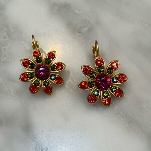 Mariana Gold Floral Earrings with Red and Green Accents